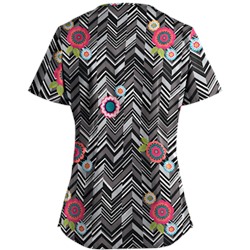 UA Chevron Flower Black Sweetheart Neck Scrub Top
