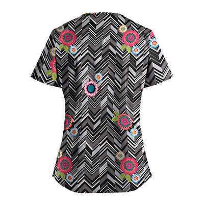 UA Chevron Flower Black Sweetheart Neck Scrub Top