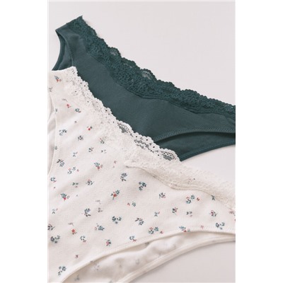 Pack 2 bragas clásicas algodón verde y print blanco