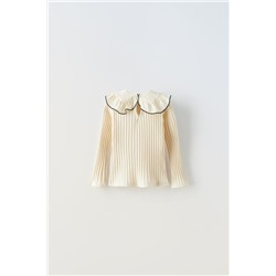 RIBBED TOP WITH BOW AND COLLAR DETAIL