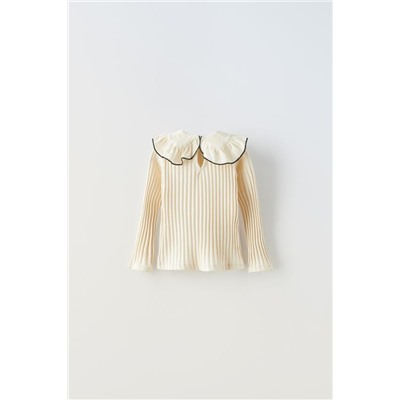 RIBBED TOP WITH BOW AND COLLAR DETAIL