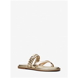 MICHAEL MICHAEL KORS Alba Braided Metallic Faux Leather Slide Sandal