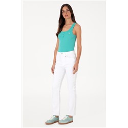 Kadın Beyaz Slim Flare Cropped Fit Jean Pantolon