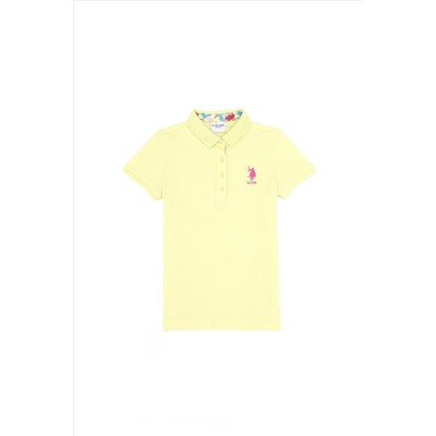 Kız Çocuk Açık Sarı Basic Polo Yaka Tişört