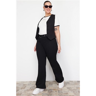 Siyah Yüksek Bel Esnek Kumaş İspanyol Paça Flare Fit Jeans TBBAW23JE00001
