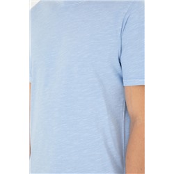 Erkek Regular Fit Bisiklet Yaka Açık Mavi Basic Tişört