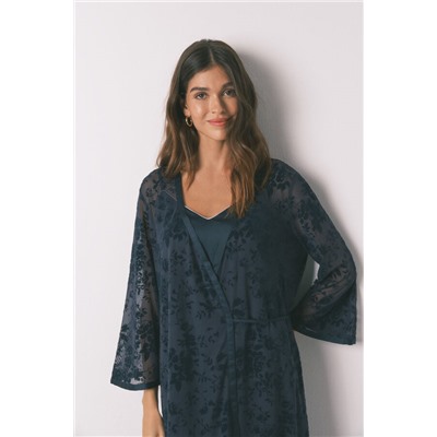 Bata holgada larga satén azul