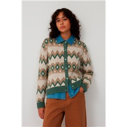 Cárdigan Beige jaspeado y verde