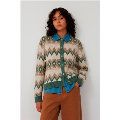 Cárdigan Beige jaspeado y verde