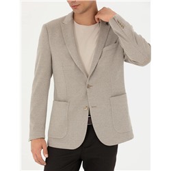 Bej Ekstra Slim Fit Spor Ceket