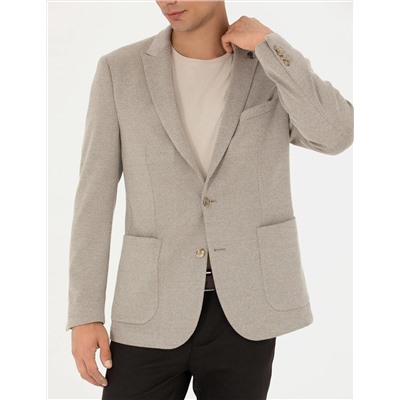 Bej Ekstra Slim Fit Spor Ceket