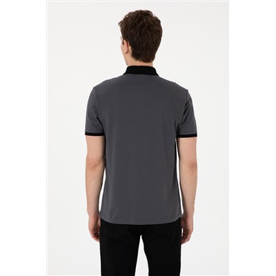 Erkek Regular Fit Polo Yaka Antrasit Basic Tişört