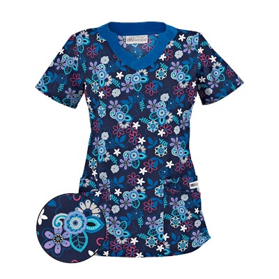 UA Mystic Garden Navy Print Scrub Top