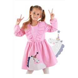 Denokids, Simli Unicorn Kız Çocuk Pembe Elbise
