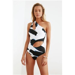 TRENDYOLMİLLA Soyut Desenli Tek Omuz Cut Out/Pencereli Mayo TBESS21MA0107