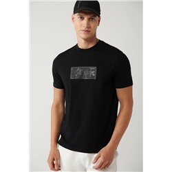 Avva, Erkek Siyah Bisiklet Yaka Baskılı Soft Touch T-shirt A41y1180