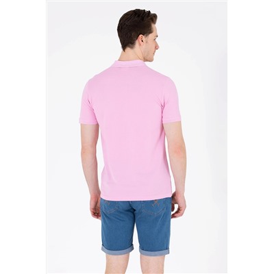 Erkek Açık Pembe Polo Yaka Basic T-Shirt