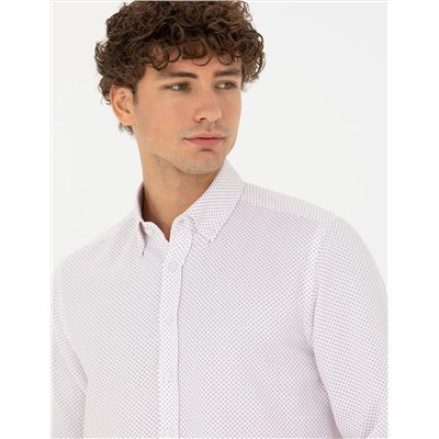 Bordo Slim Fit Uzun Kollu Gömlek