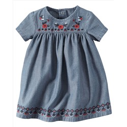 Embroidered Denim Dress
