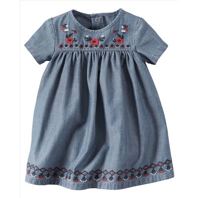 Embroidered Denim Dress