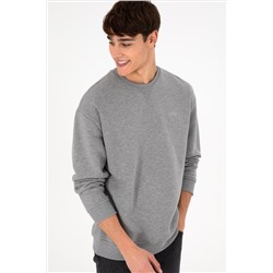 Erkek Gri Melanj Basic Sweatshirt