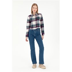 Kadın Mavi Slim Flare Fit Jean Pantolon