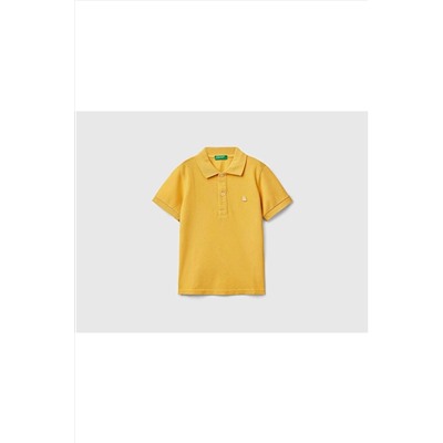 United Colors of Benetton Erkek Çocuk Sarı Logolu Polo T-shirt 223P3089G3008-315