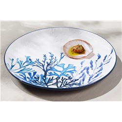 Блюдо, 36 см, керамика К, белое, круглое, Синие кораллы, Blue Coral, 63287