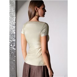 Футболка облегающая из хлопка в рубчик с вырезом лодочка с матовым покрытием металлик