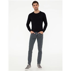 Lacivert Slim Fit Bisiklet Yaka Basic Triko Kazak