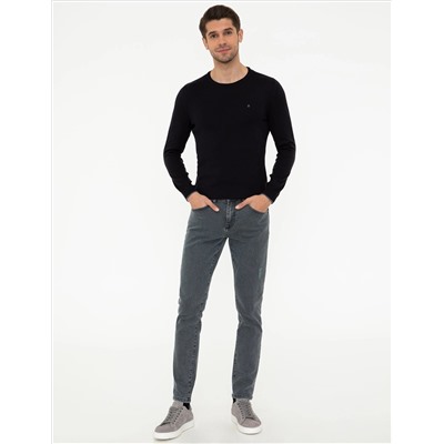 Lacivert Slim Fit Bisiklet Yaka Basic Triko Kazak