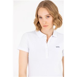 Kadın Beyaz Basic Polo Yaka Tişört