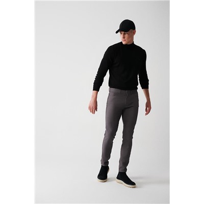 Antrasit Armürlü Esnek 5 Cepli Slim Fit Dar Kesim Kanvas Pantolon
