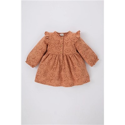 Defacto Kız Bebek Çiçekli Uzun Kollu Sweatshirt Kumaşı Elbise B2291A523WN