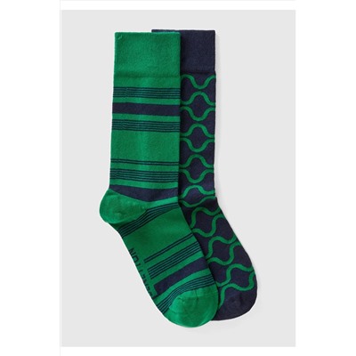 United Colors of Benetton Unisex Lacivert Mix 2'li Soket Çorap 623A6AO32701P