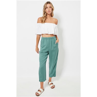 Pantalón slim fit de lino cintura alta - Kaki