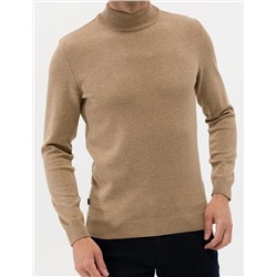 Camel Melanj Slim Fit Yarım Balıkçı Basic Triko Kazak
