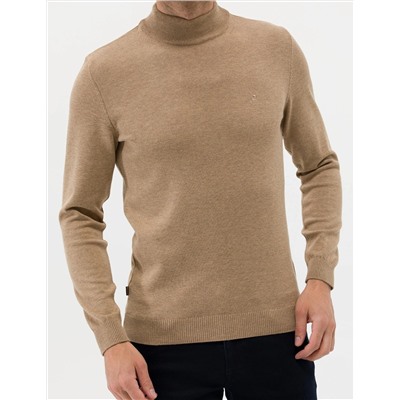 Camel Melanj Slim Fit Yarım Balıkçı Basic Triko Kazak