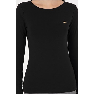 Kadın Siyah Bisiklet Yaka Sweatshirt