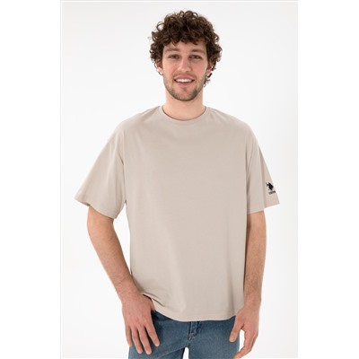 Erkek Oversize Fit Bisiklet Yaka Taş Tişört