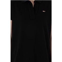 Kadın Siyah Basic Polo Yaka Tişört