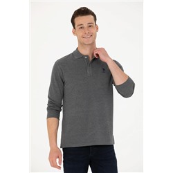 Erkek Antrasit Melanj Polo Yaka Basic Sweatshirt