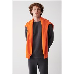 Antrasit Bisiklet Yaka İçi Polarlı 3 İplik Pamuklu Regular Fit Standart Kesim Unisex Sweatshirt