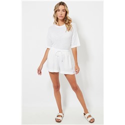 Short de lino cintura alta - Blanco