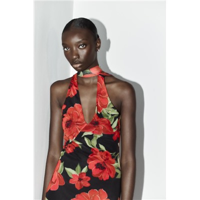 FLORAL PRINT TULLE SCARF DRESS
