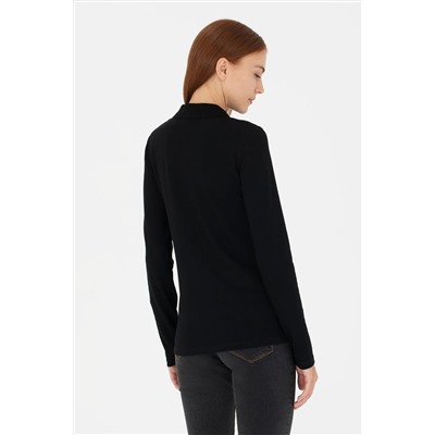 Kadın Siyah Basic Polo Yaka Sweatshirt