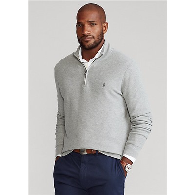 Big & Tall Mesh-Knit Cotton Quarter-Zip Sweater