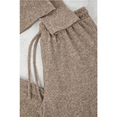 Kahverengi Yumoş Crop ve Wide Leg/Geniş Paça Örme Alt Üst Takım TBBAW26CP00005