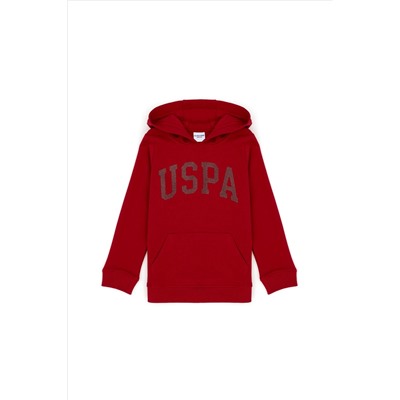 Kız Çocuk Kırmızı Basic Kapüşonlu Sweatshirt