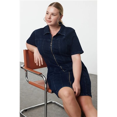 Koyu Mavi Comfort Denim Büyük Beden Elbise
